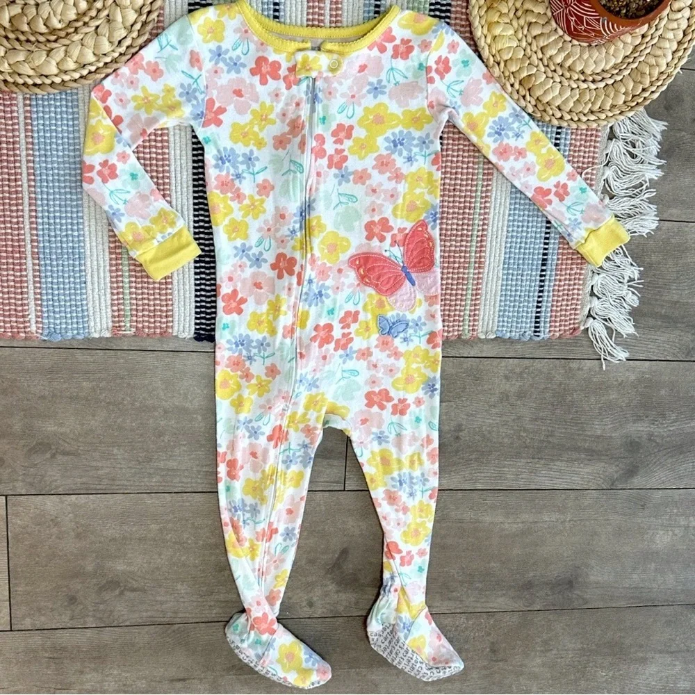 Carter’s Toddler Girl Zip Pajamas Butterfly Floral Print Colorful Snug Footie 2T